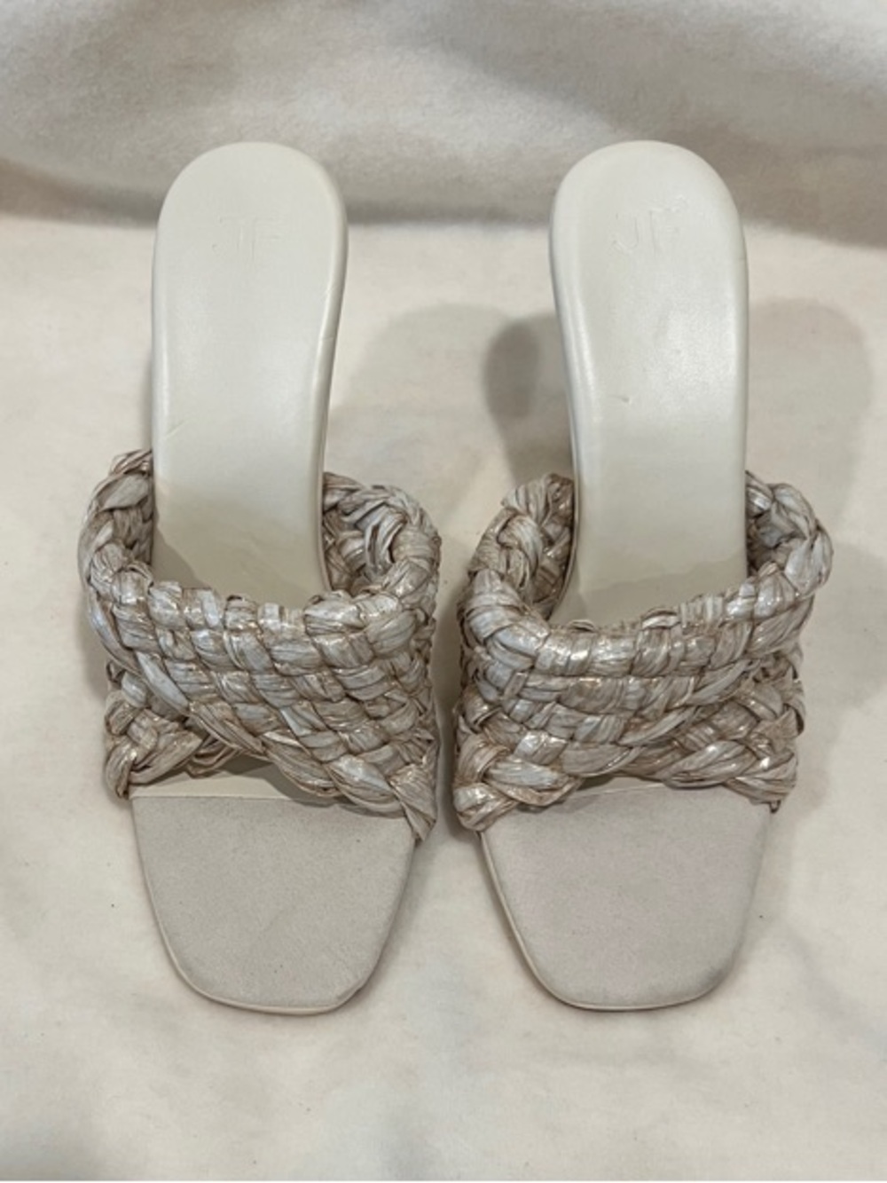 JustFab Braided Slide Mules in Cream and Taupe